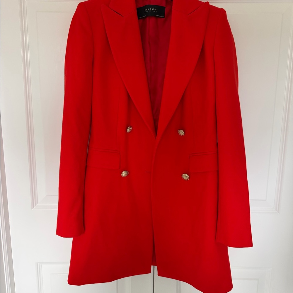 Zara Vibrant Red Blazer with Gold Buttons